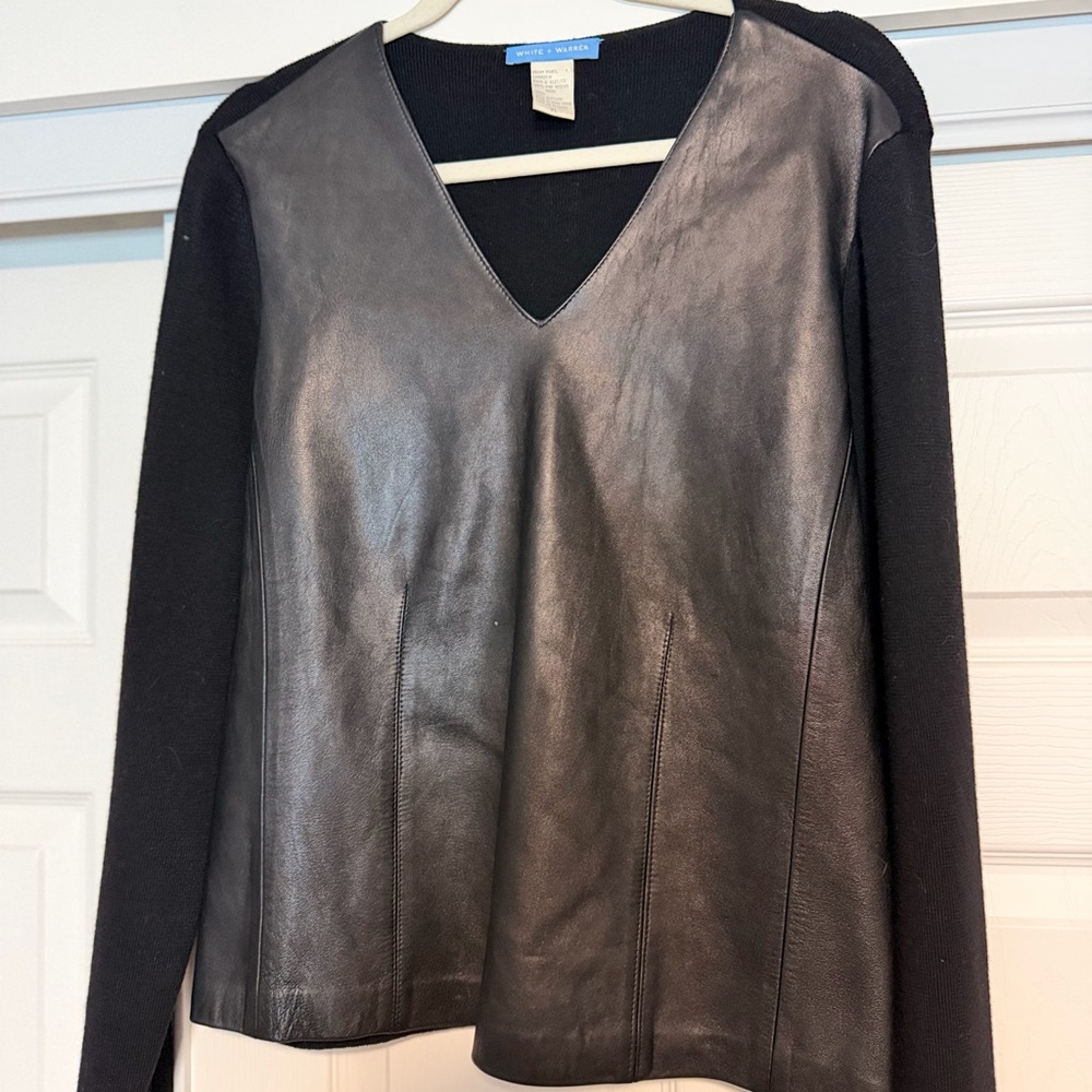 White & Warren Lambskin & Merino Wool Mixed Media Sweater XL